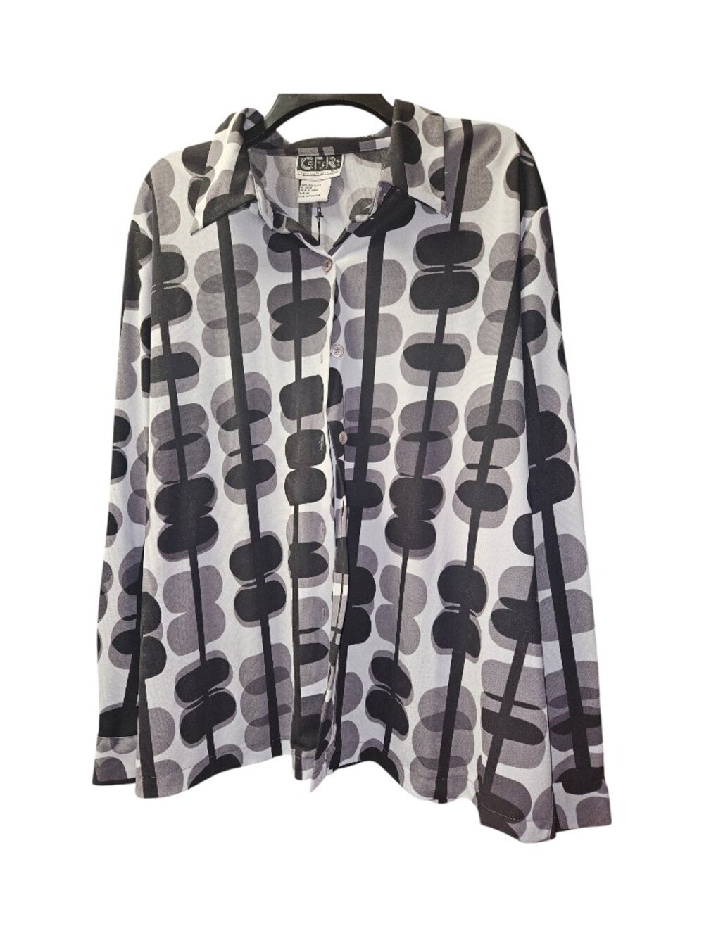 CFR Women's Abstract Long Sleeve Button-Up Shirt - Gray - Size 2X